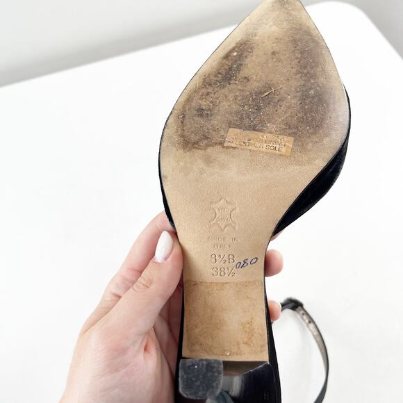 BCBGMaxAzria Suede Ankle Strap Pointed Toe Pump Heels Black 8.5 - Picture 9 of 9